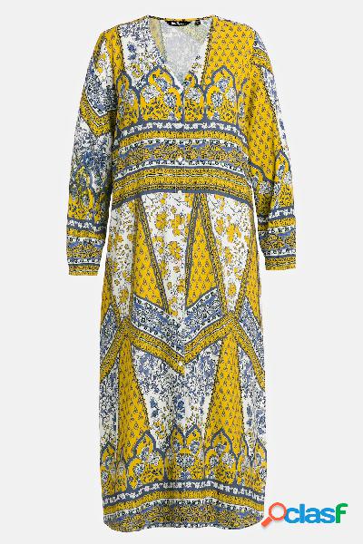Maxi abito con stampa alla moda, scollo a V e maniche