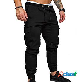 Mens Basic Drawstring Multiple Pockets Jogger Trousers Cargo