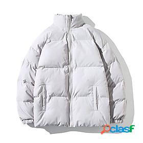 Mens Bishop Sleeve Coat Zipper Stand Collar Thick Winter