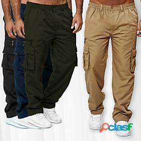 Mens Cargo Elastic Waist Multiple Pockets Straight Pants