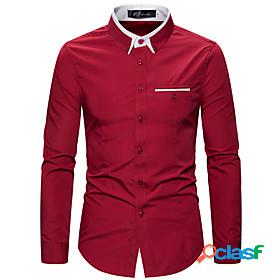 Mens Shirt Color Block Turndown Button Down Collar Casual