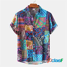 Mens Shirt Color Block Turndown Casual Daily Short Sleeve