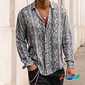 Mens Shirt Snake Print Collar Street Casual Long Sleeve