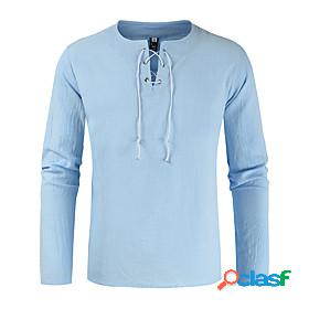 Mens Shirt Solid Color Round Neck Casual Daily Long Sleeve