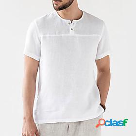Mens Shirt Solid Color Stand Collar Casual Daily Short