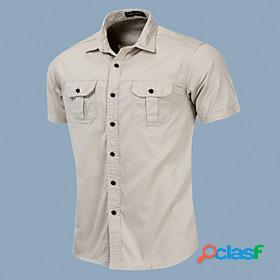 Mens Shirt Solid Color Turndown Button Down Collar Casual