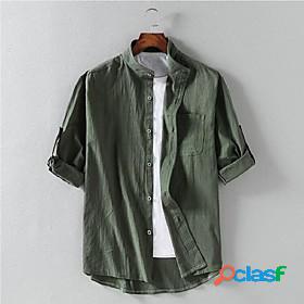 Mens Shirt Solid Colored Collar Standing Collar Daily 3/4