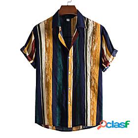 Mens Shirt Striped Turndown Casual Daily Short Sleeve