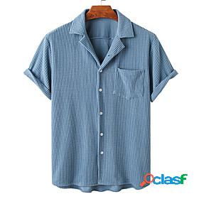 Mens Shirt Tartan Turndown Casual Daily Short Sleeve