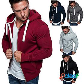 Mens Solid Color Full Zip Hoodie Zipper Front Pocket Daily