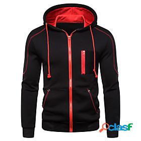 Mens Solid Colored Color Block Hoodie Zip Up Hoodie Daily