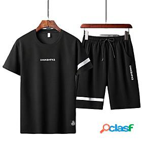Mens Sweatsuit 2 Piece Set Elastic Waistband Crew Neck Sport