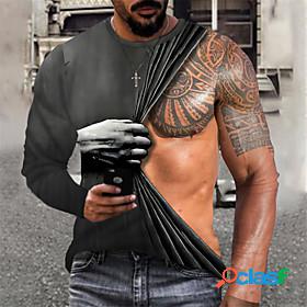 Mens T shirt Muscle 3D Print Round Neck Street Casual Long