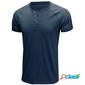 Mens T-shirt Sleeve Color Block Henley Thin Summer Light