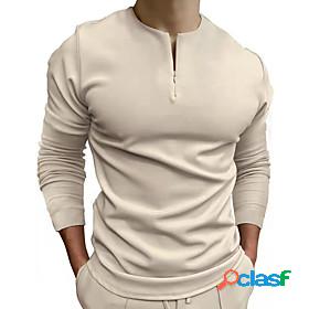 Mens T shirt Solid Color Henley Casual Daily Short Sleeve