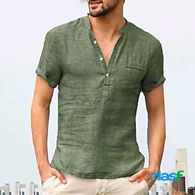 Mens T shirt Solid Colored Collar V Neck Party Sport Short