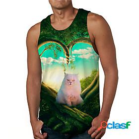 Mens Tank Top Undershirt Cat Graphic Prints 3D Print Round