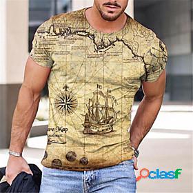 Mens Tee T shirt Map Graphic Prints 3D Print Round Neck