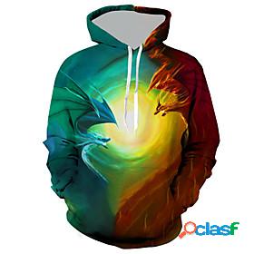 Mens Unisex Dragon Color Block Graphic Prints Pullover