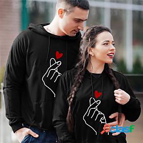 Mens Womens Couples Heart Hoodie Sweatshirt Front Pocket