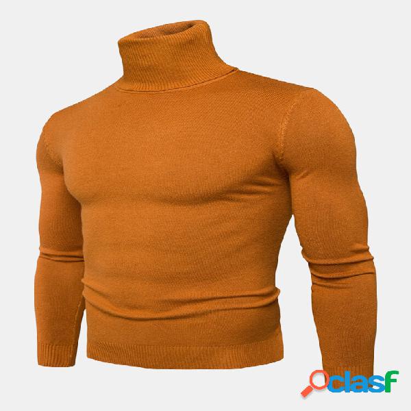 Mens tinta unita alta Collo maglioni casual a maniche lunghe
