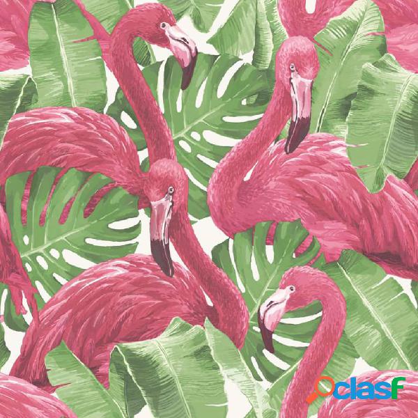 Noordwand Carta da Parati Flamingo and Monstera Rosa
