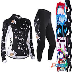Nuckily Womens Long Sleeve Cycling Jersey with Tights White