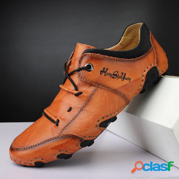 Pelle di vacchetta cucita a mano da uomo Soft Scarpe da