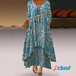 Per donna Abito linea A Vestito longuette Verde Bianco Viola