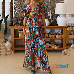 Per donna Abito linea A Vestito maxi Blu Manica corta