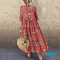 Per donna Abito linea A Vestito maxi Rosso Mezza manica