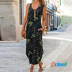 Per donna Vestito a trapezio Vestito maxi Nero Senza maniche