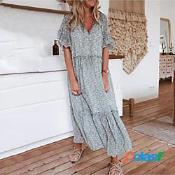 Per donna vestito a flori Vestito maxi Verde Manica corta