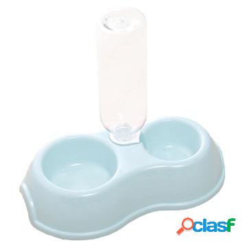 Pet Double Feeder Bowl with Water Bottle - Blue