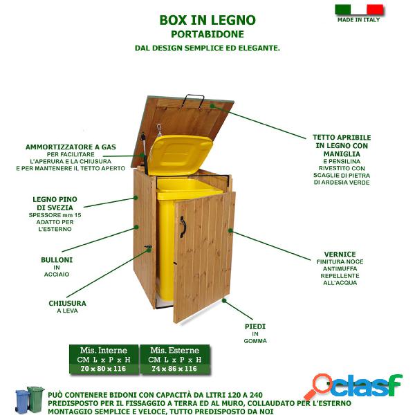 Porta Bidone BOX in legno 70x80xh116 cm con tetto verde