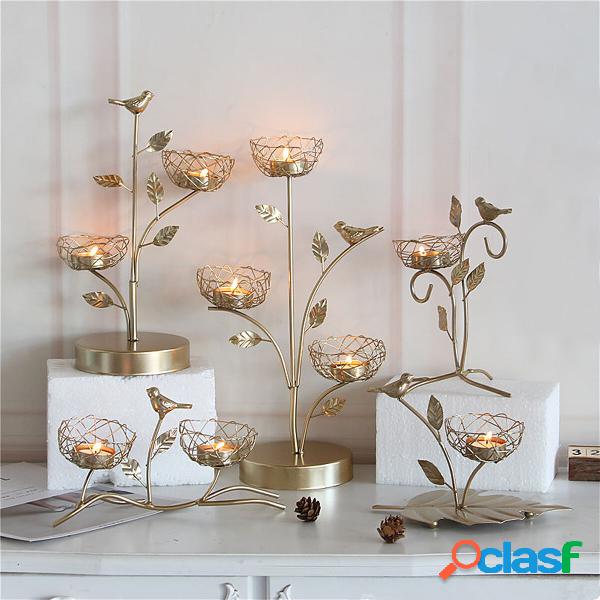 Portacandele in metallo dorato di lusso Stand Tree Bird