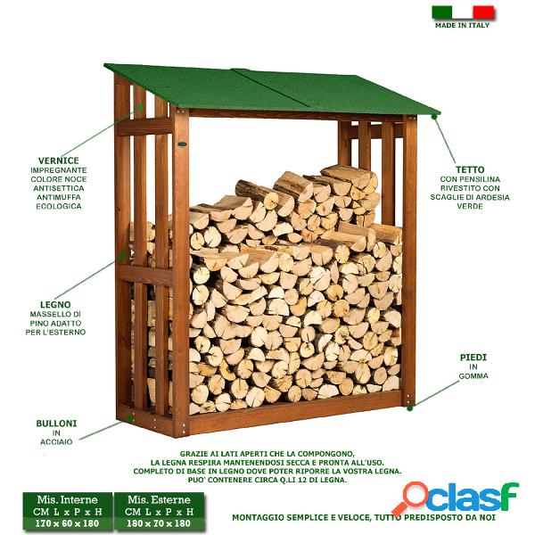 Portalegna Legnaia in legno con Tettino 180x70xh 180 Cm