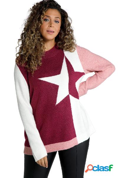 Pullover con stella, color blocking, scollo a girocollo e