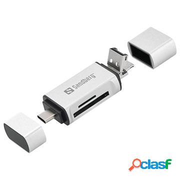 Sandberg SD / MicroSD Card Reader - USB-A / USB-C / MicroUSB