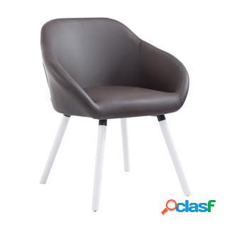 Sedia Ospiti CLARA, Base in Legno Bianco, Seduta in Pelle,