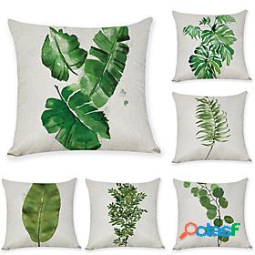 Set of 6 Faux Linen Pillow Cover, Leaf Graphic Prints