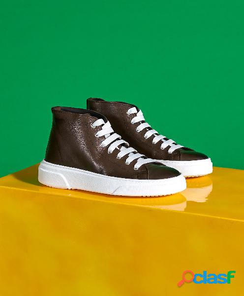 Sneakers Alta In Pelle Fango Da Uomo