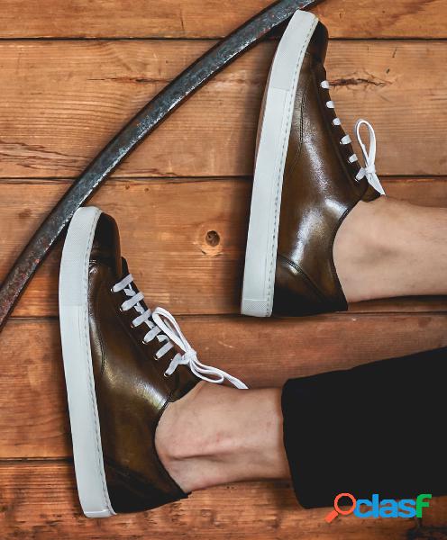 Sneakers In Pelle Di Vitello Verde Da Uomo