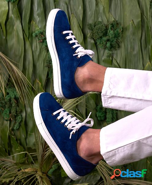 Sneakers In Pelle Scamosciata Blu Scuro Da Uomo