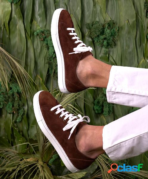 Sneakers In Pelle Scamosciata Marrone Da Uomo