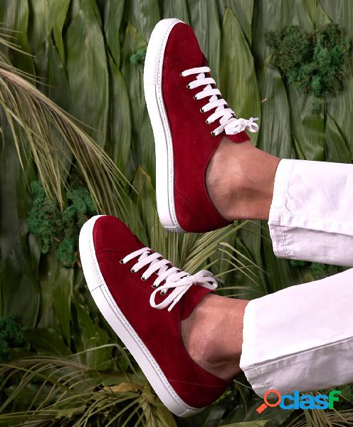 Sneakers In Pelle Scamosciata Rossa Da Uomo
