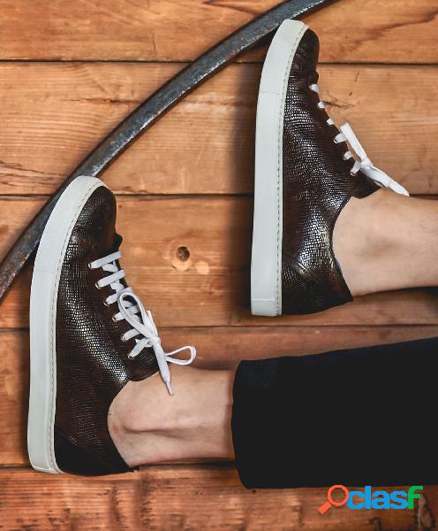 Sneakers In Pelle Testa Di Moro Viperina Da Uomo