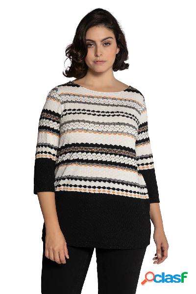 T-shirt di Jacquard a righe con scollo a barca e maniche a
