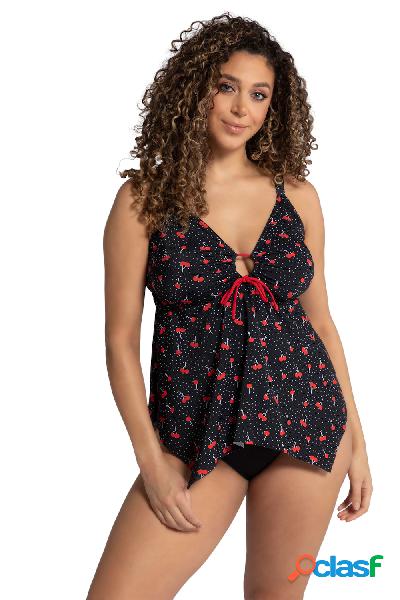 Tankini con ciliegie, coppe morbide e orlo a punta, Donna,