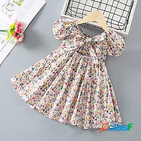 Toddler Little Girls Dress Graphic Daily Bow Print Pink